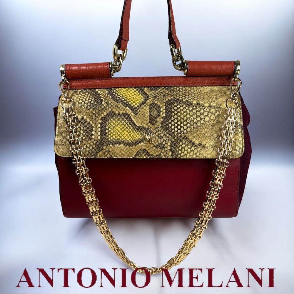 ANTONIO MELANI Red and Gold Snake Print Bag